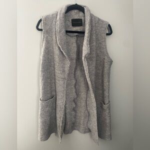 Tahari Light Grey Wool Long Vest/Duster